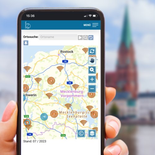 Auf der Karte des BKZ können Nutzerinnen und Nutzer alle öffentlichen WLAN-Hotspots in Mecklenburg-Vorpommern finden.